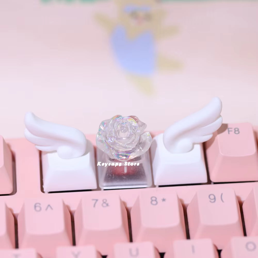 Winged Keycaps for Mechanical Keyboard Keycaps Individualized Three-Dimensional Artisan Cartoon White Kawaii Keycap