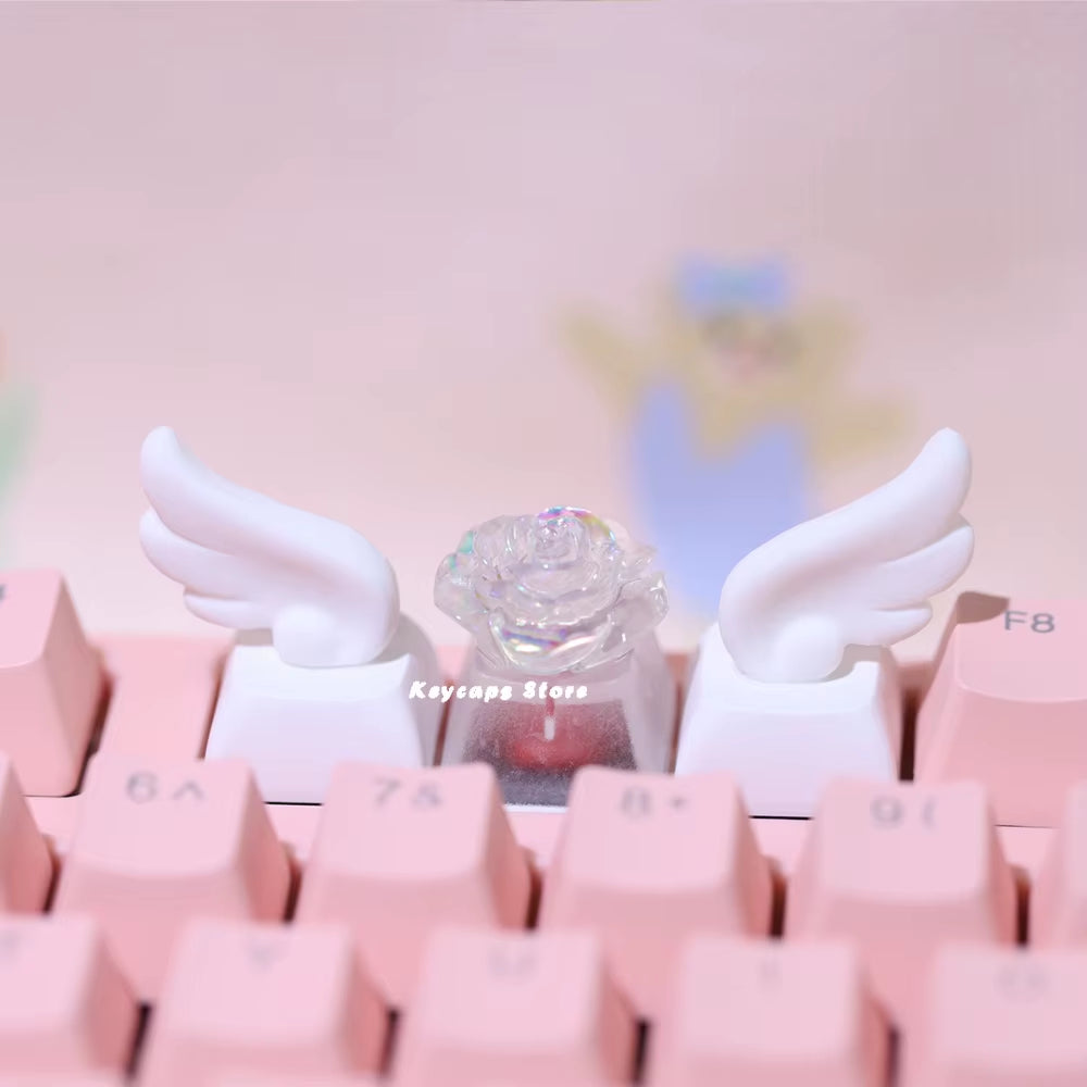 Winged Keycaps for Mechanical Keyboard Keycaps Individualized Three-Dimensional Artisan Cartoon White Kawaii Keycap