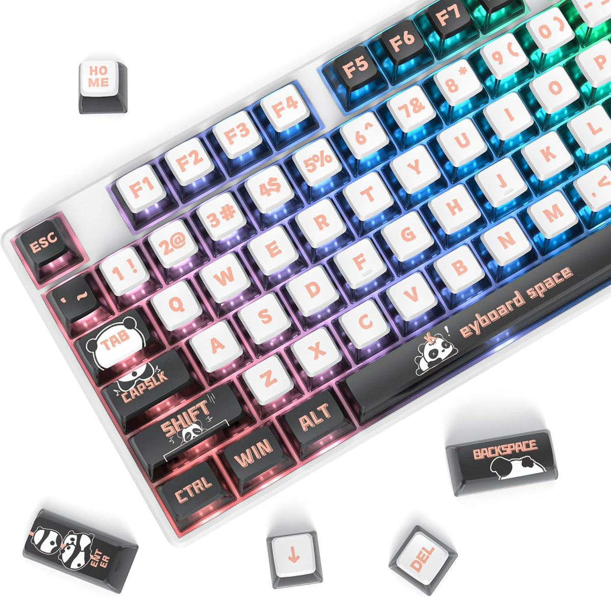 120 Keys ASA Profile PBT Pudding Keycap Panda Keycaps Dye-Sublimation Custom Keycaps for MX Switch Mechanical Gaming Keyboard(Panda)