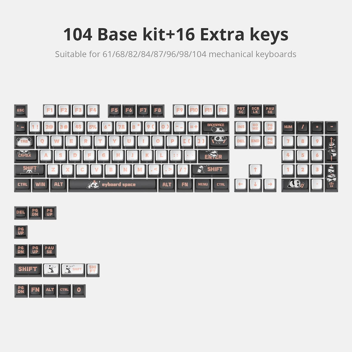 120 Keys ASA Profile PBT Pudding Keycap Panda Keycaps Dye-Sublimation Custom Keycaps for MX Switch Mechanical Gaming Keyboard(Panda)