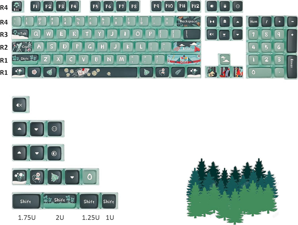 Green Pudding Keycaps - PBT Translucent 118 Key ASA Profile Keycap Set for 60 Percent Mechanical Keyboards (Green Forest)