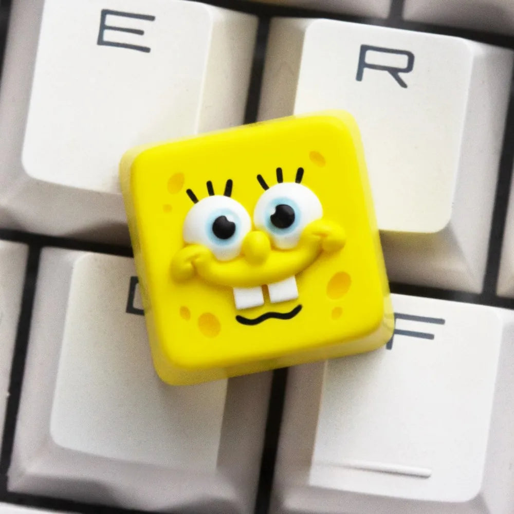 Cute Spongebob Patrick Squidward DIY Keycaps - Creative Cross-Shaped Cartoon Keycaps for Universal Mechanical Keyboards