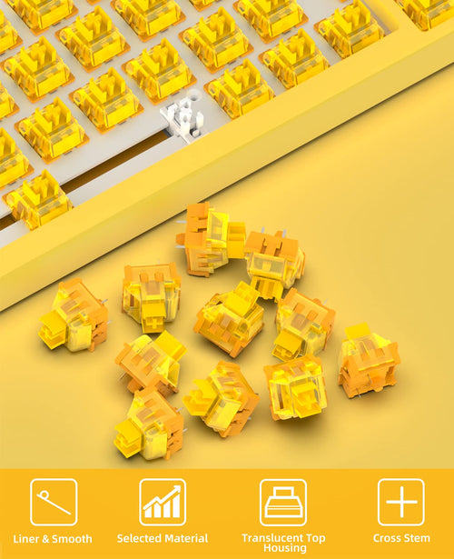 X Banana Yellow Switches for Mechanical Keyboard DIY, 38Gf Linear Keyswitch 3 Pins, Pre Lubed with POM Stem Compatible for MX Mechanical Keyboard Switches Set (100Pcs,Yellow)