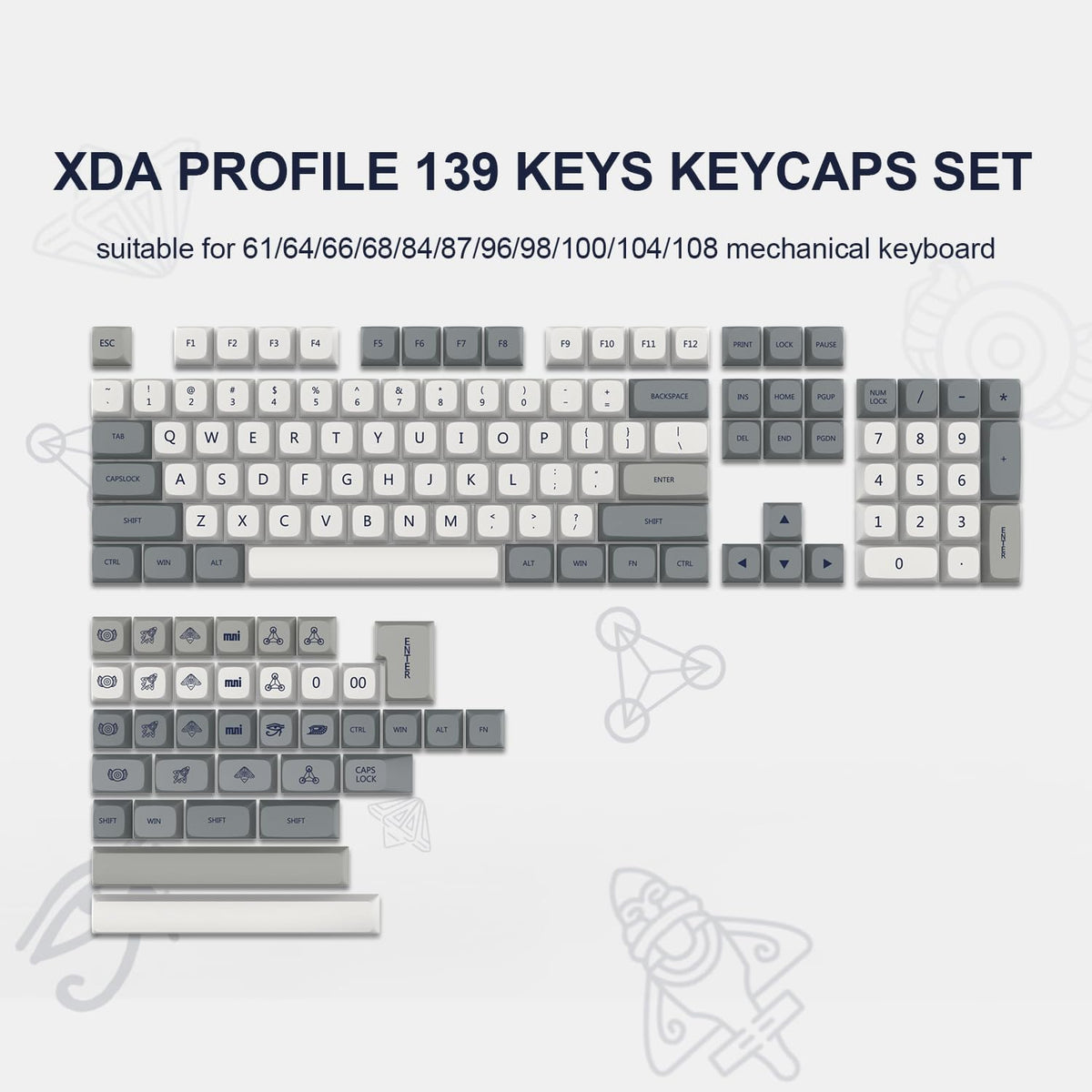 Retro PBT Keycaps Set, XDA Profile Keyboard Keycaps