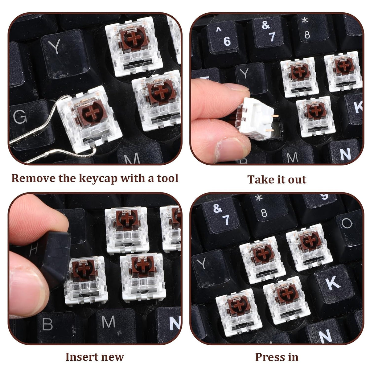 50 PCS Clickers for 3D Prints, Brown Mechanical Keyboard Switches 3 Pin Brown Clicky Switches with Switch Puller Waterproof Keyboard Clicker Keys Replacement for Mechanical Keyboards