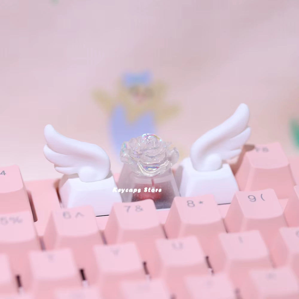 Winged Keycaps for Mechanical Keyboard Keycaps Individualized Three-Dimensional Artisan Cartoon White Kawaii Keycap