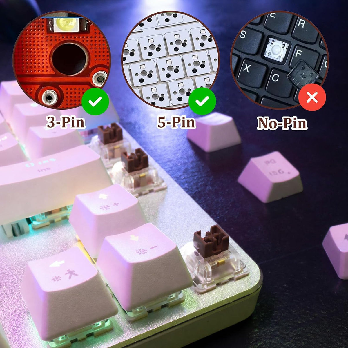 50 PCS Clickers for 3D Prints, Brown Mechanical Keyboard Switches 3 Pin Brown Clicky Switches with Switch Puller Waterproof Keyboard Clicker Keys Replacement for Mechanical Keyboards