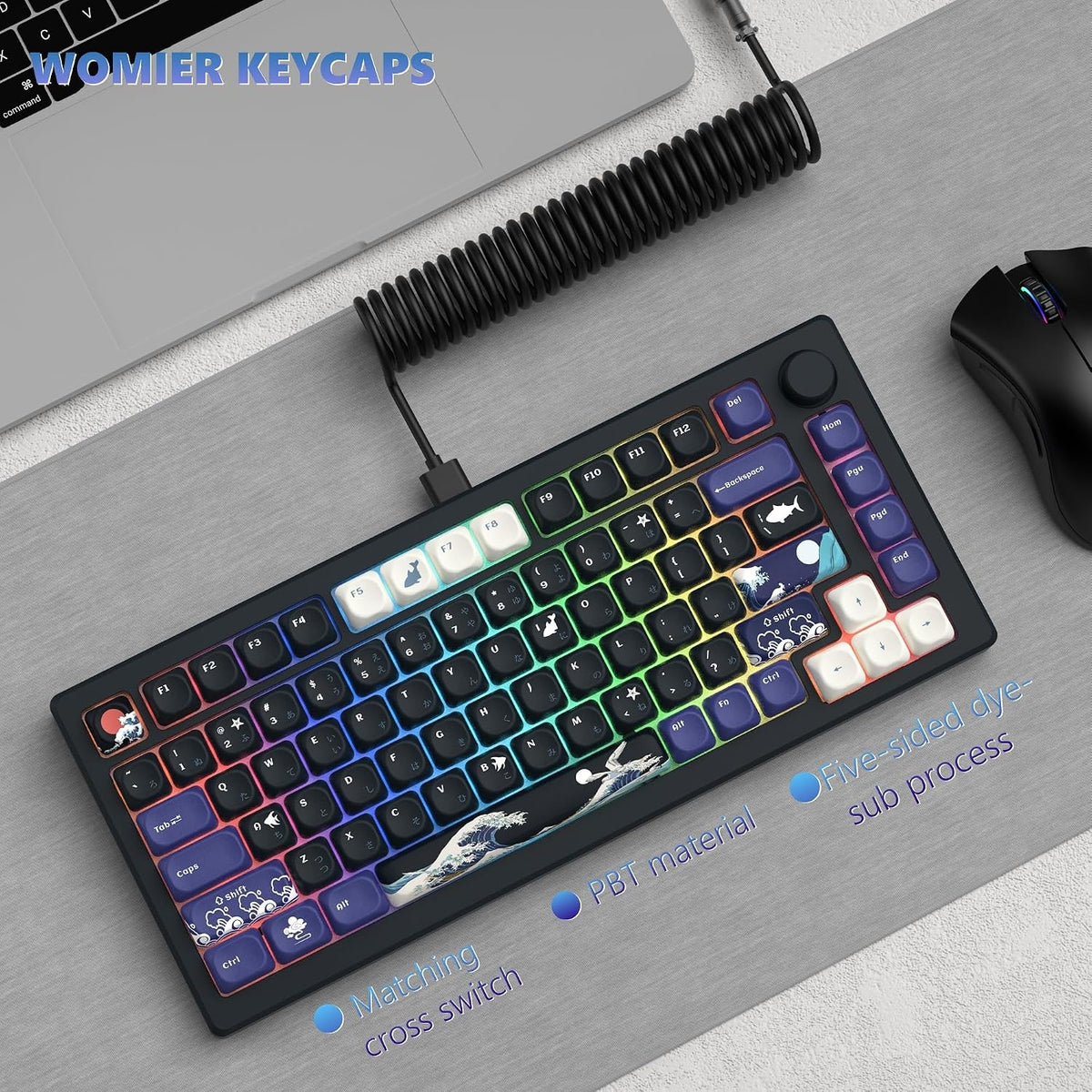 PBT Black Keyboard Keycaps, Japanese MOA Keycaps Set