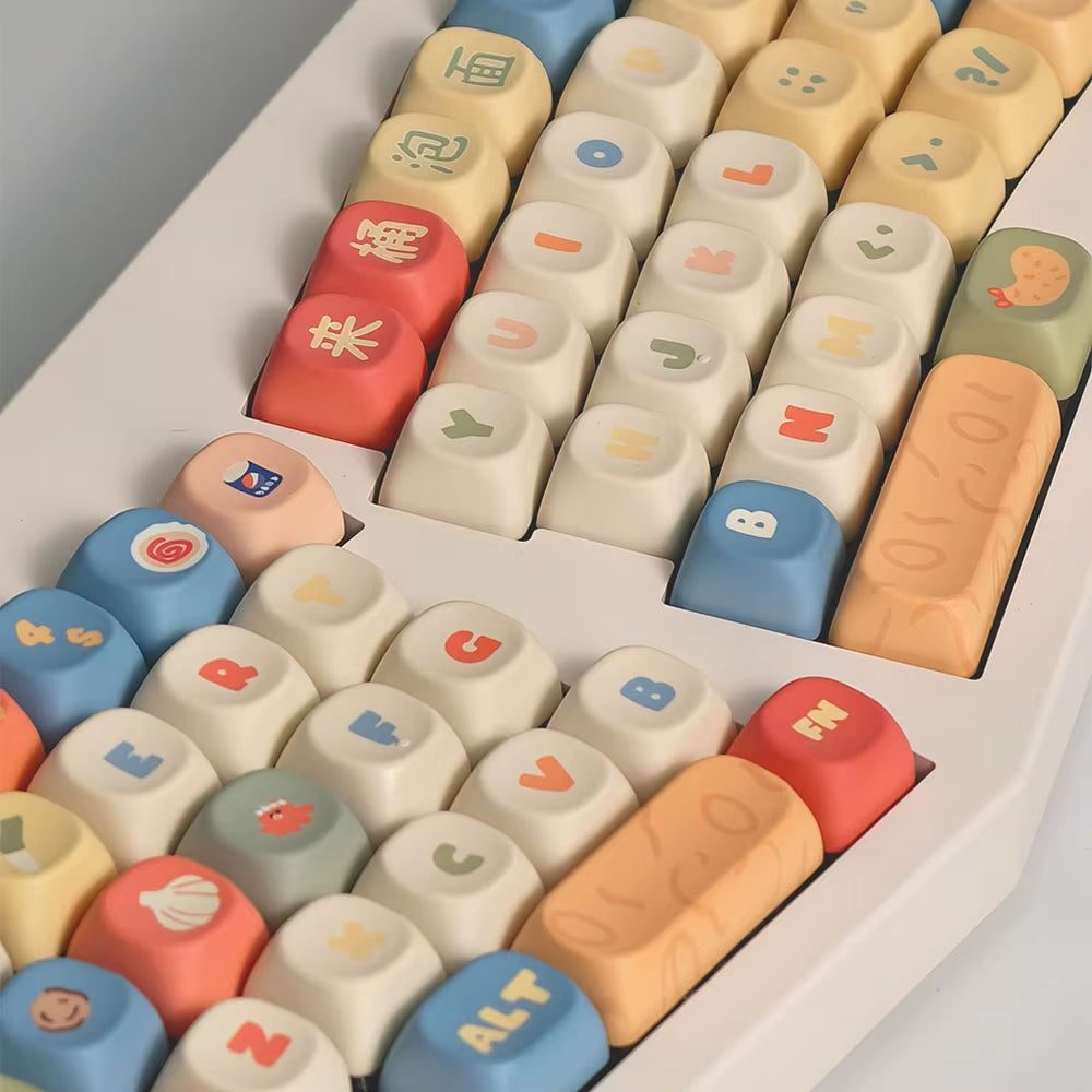 Instant Noodle Theme Keycap MOA Profile round Cartoon Cute Mechanical Keyboard Caps Five-Sided Thermal Sublimation PBT Keycaps