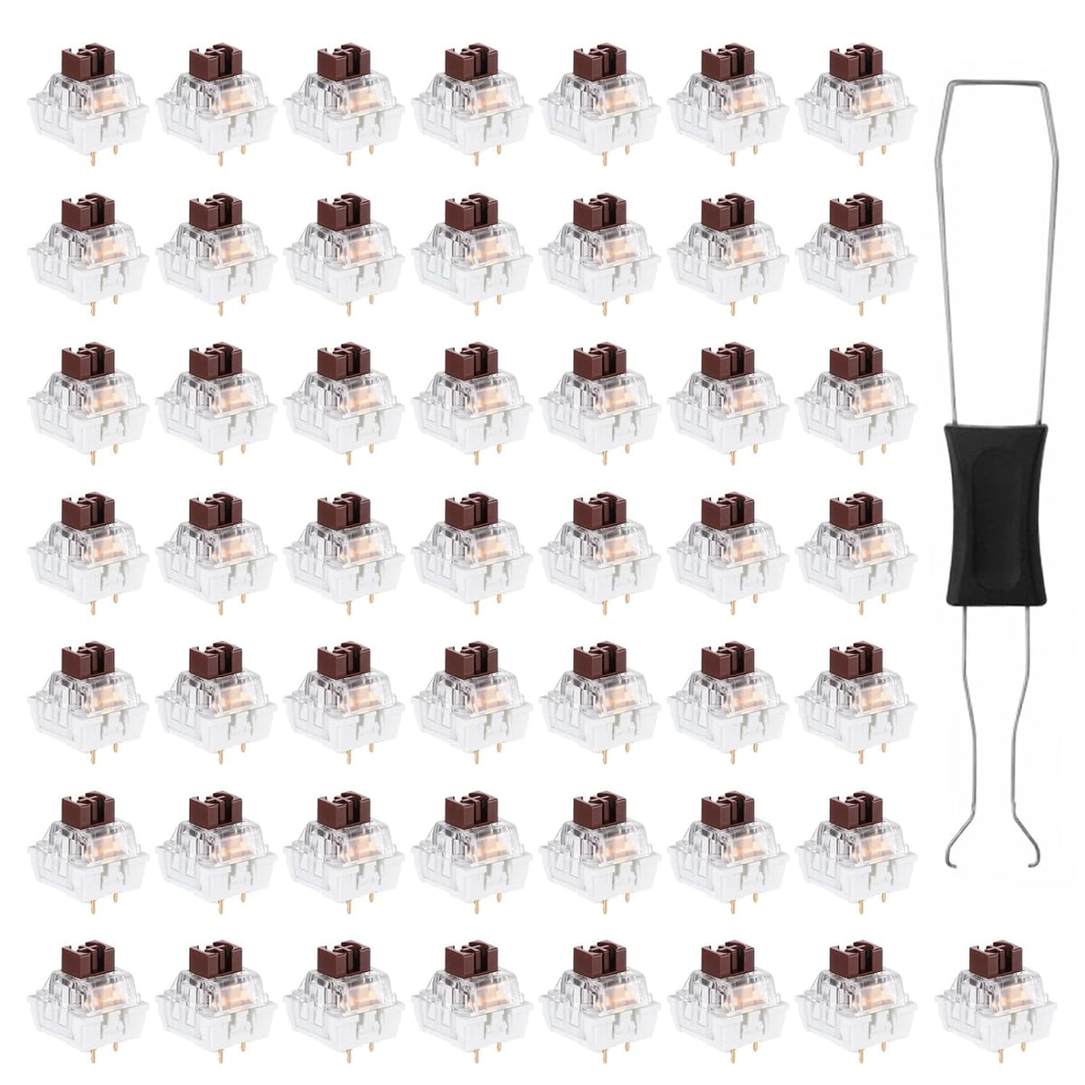 50 PCS Clickers for 3D Prints, Brown Mechanical Keyboard Switches 3 Pin Brown Clicky Switches with Switch Puller Waterproof Keyboard Clicker Keys Replacement for Mechanical Keyboards
