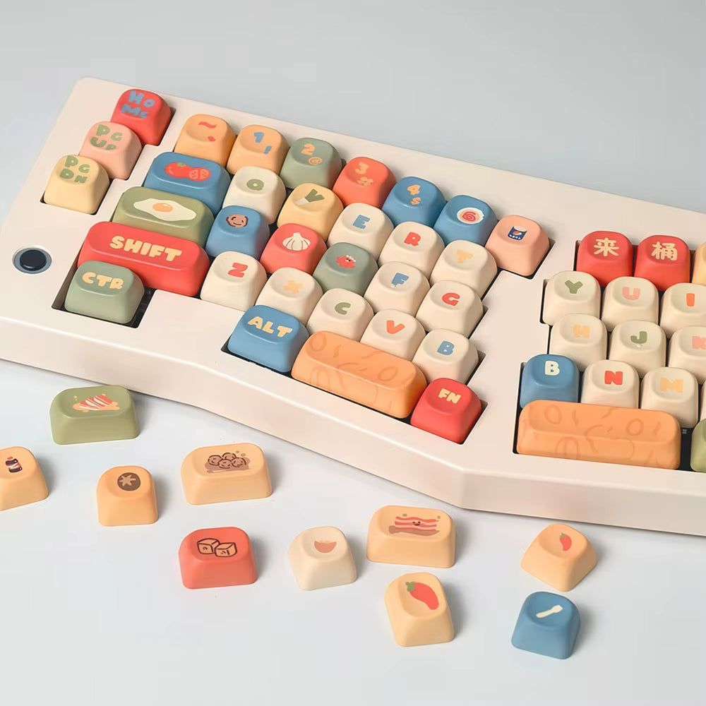 Instant Noodle Theme Keycap MOA Profile round Cartoon Cute Mechanical Keyboard Caps Five-Sided Thermal Sublimation PBT Keycaps