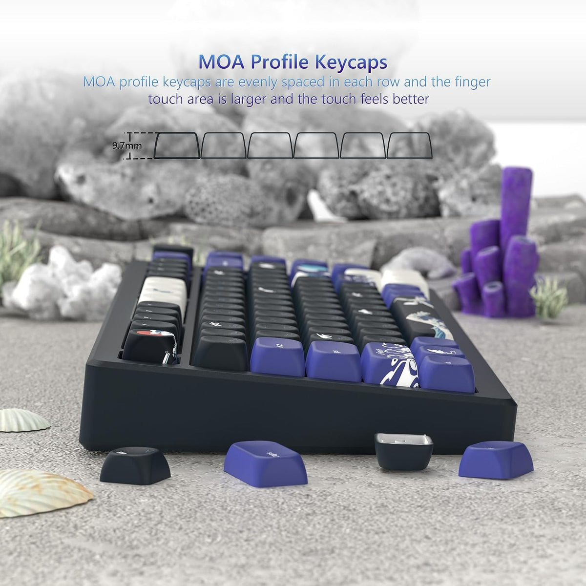 PBT Black Keyboard Keycaps, Japanese MOA Keycaps Set