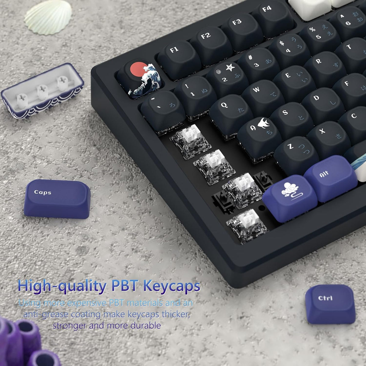 PBT Black Keyboard Keycaps, Japanese MOA Keycaps Set