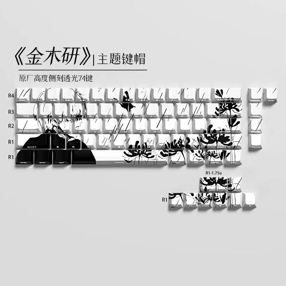 130 Key Kaneki Ken Theme Keycaps Comics Anime Key Cap PBT Cherry Profile Custom Original Handmade Keycap for Mechanical Keyboard