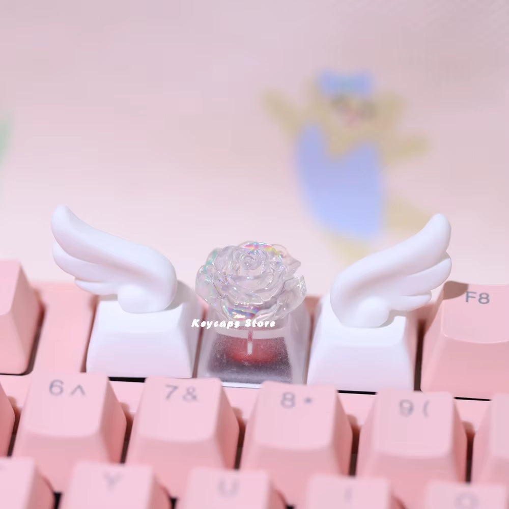 Winged Keycaps for Mechanical Keyboard Keycaps Individualized Three-Dimensional Artisan Cartoon White Kawaii Keycap
