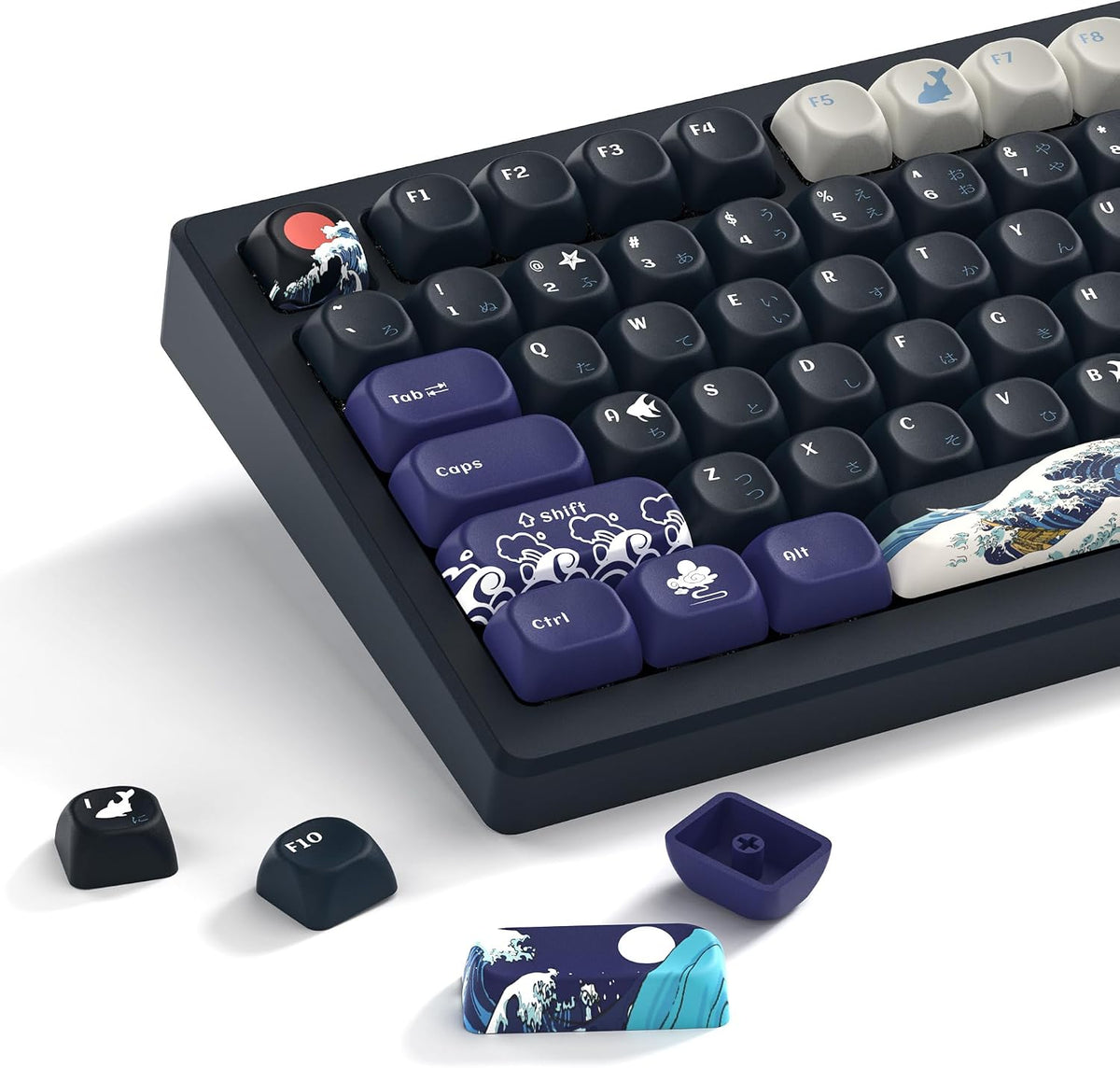 PBT Black Keyboard Keycaps, Japanese MOA Keycaps Set