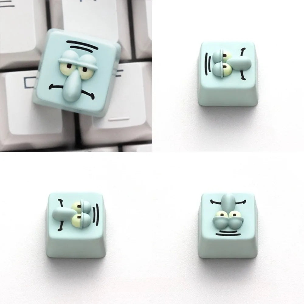 Cute Spongebob Patrick Squidward DIY Keycaps - Creative Cross-Shaped Cartoon Keycaps for Universal Mechanical Keyboards