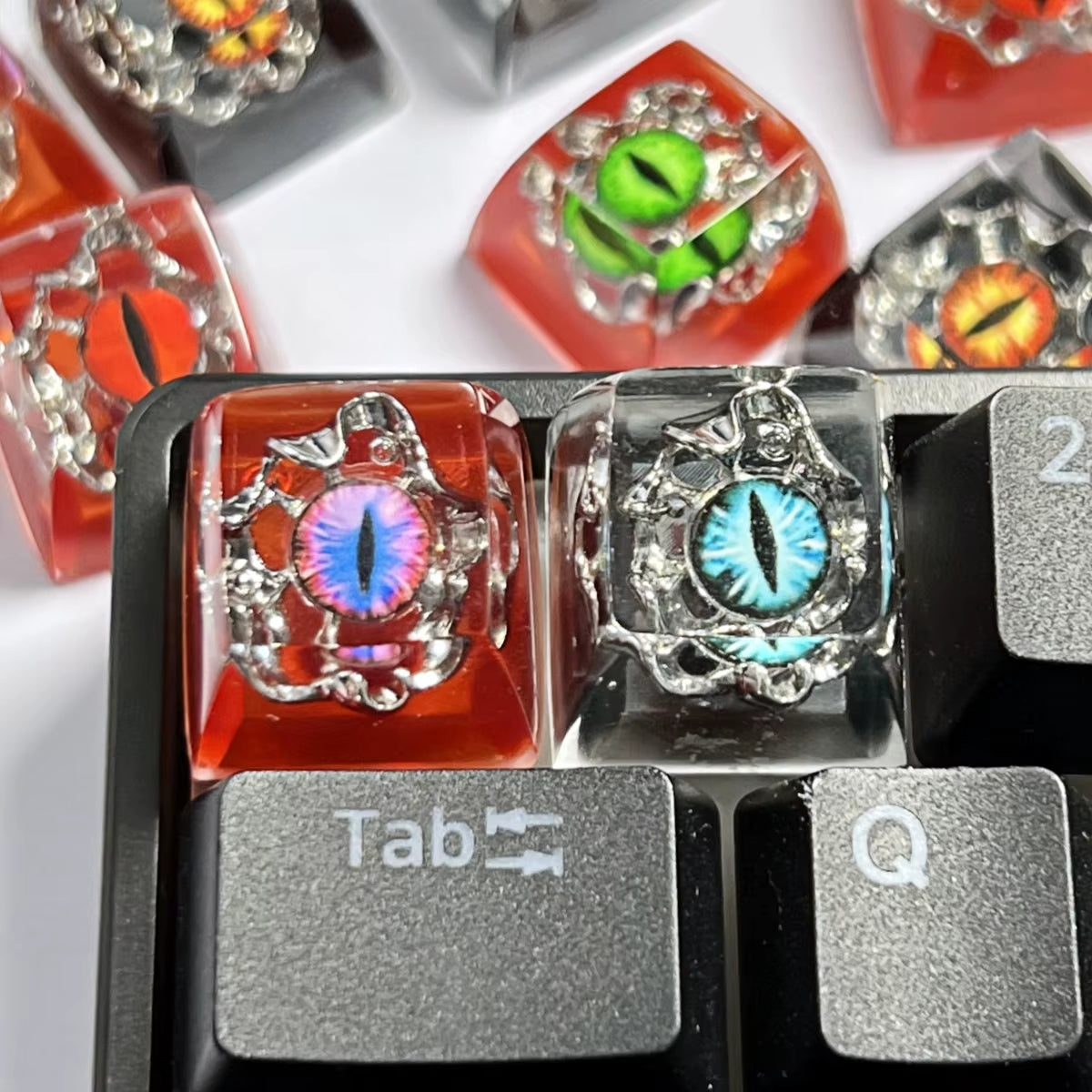 Evil Eyes DIY Mechanical Keyboard Resin Keycaps Artisan Customized Pretty Sun and Moon/Stars Design Custom Keycaps for Keyboard