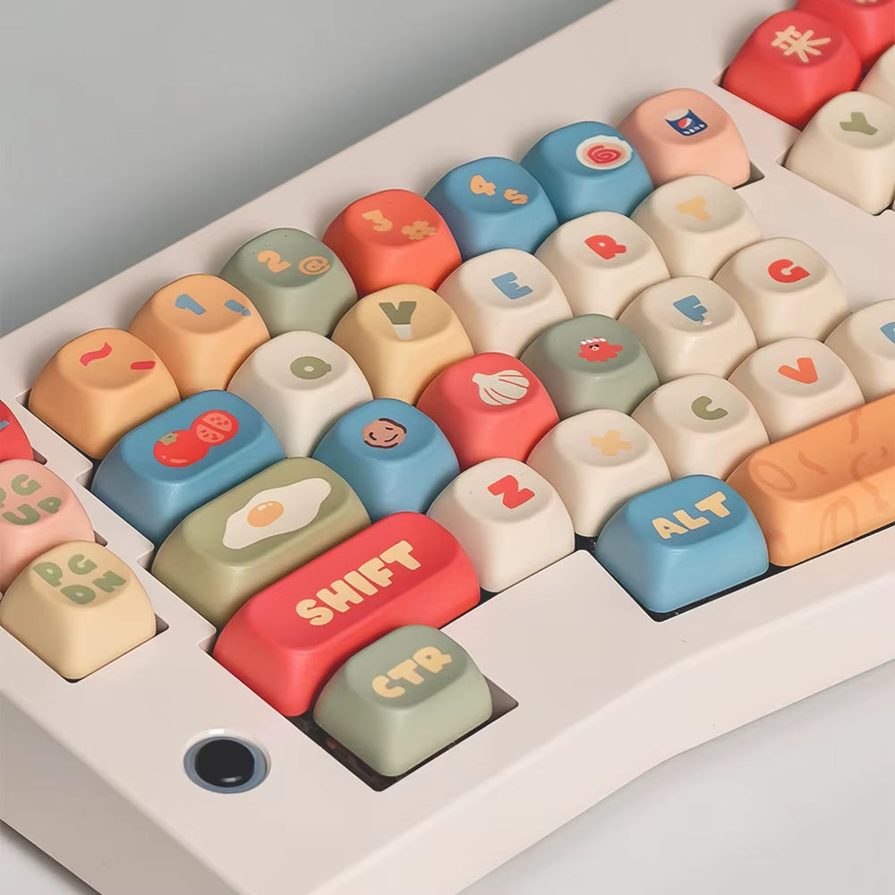 Instant Noodle Theme Keycap MOA Profile round Cartoon Cute Mechanical Keyboard Caps Five-Sided Thermal Sublimation PBT Keycaps