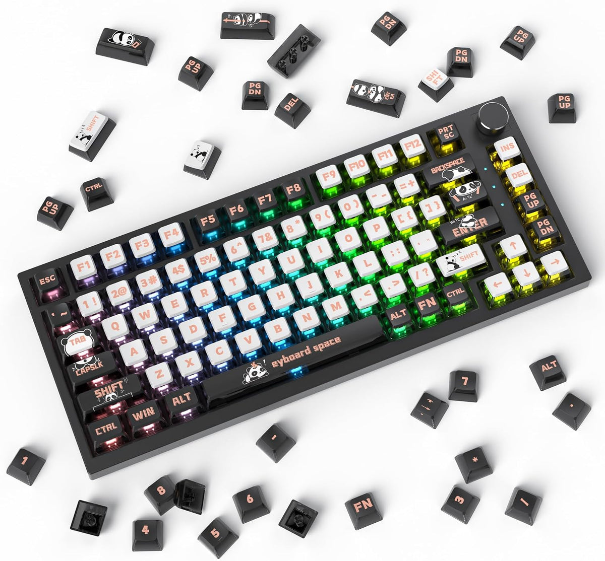 120 Keys ASA Profile PBT Pudding Keycap Panda Keycaps Dye-Sublimation Custom Keycaps for MX Switch Mechanical Gaming Keyboard(Panda)