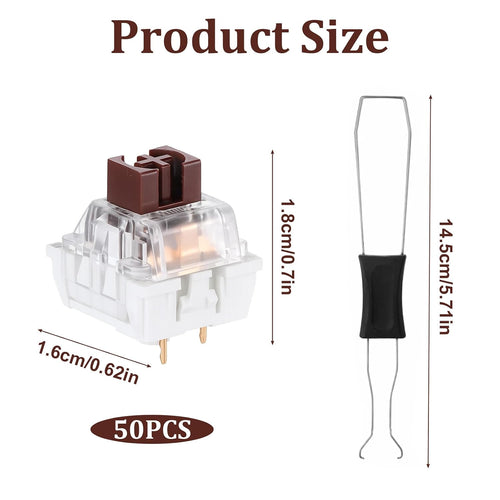 50 PCS Clickers for 3D Prints, Brown Mechanical Keyboard Switches 3 Pin Brown Clicky Switches with Switch Puller Waterproof Keyboard Clicker Keys Replacement for Mechanical Keyboards