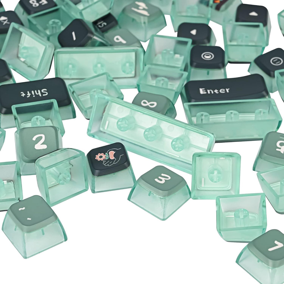 Green Pudding Keycaps - PBT Translucent 118 Key ASA Profile Keycap Set for 60 Percent Mechanical Keyboards (Green Forest)