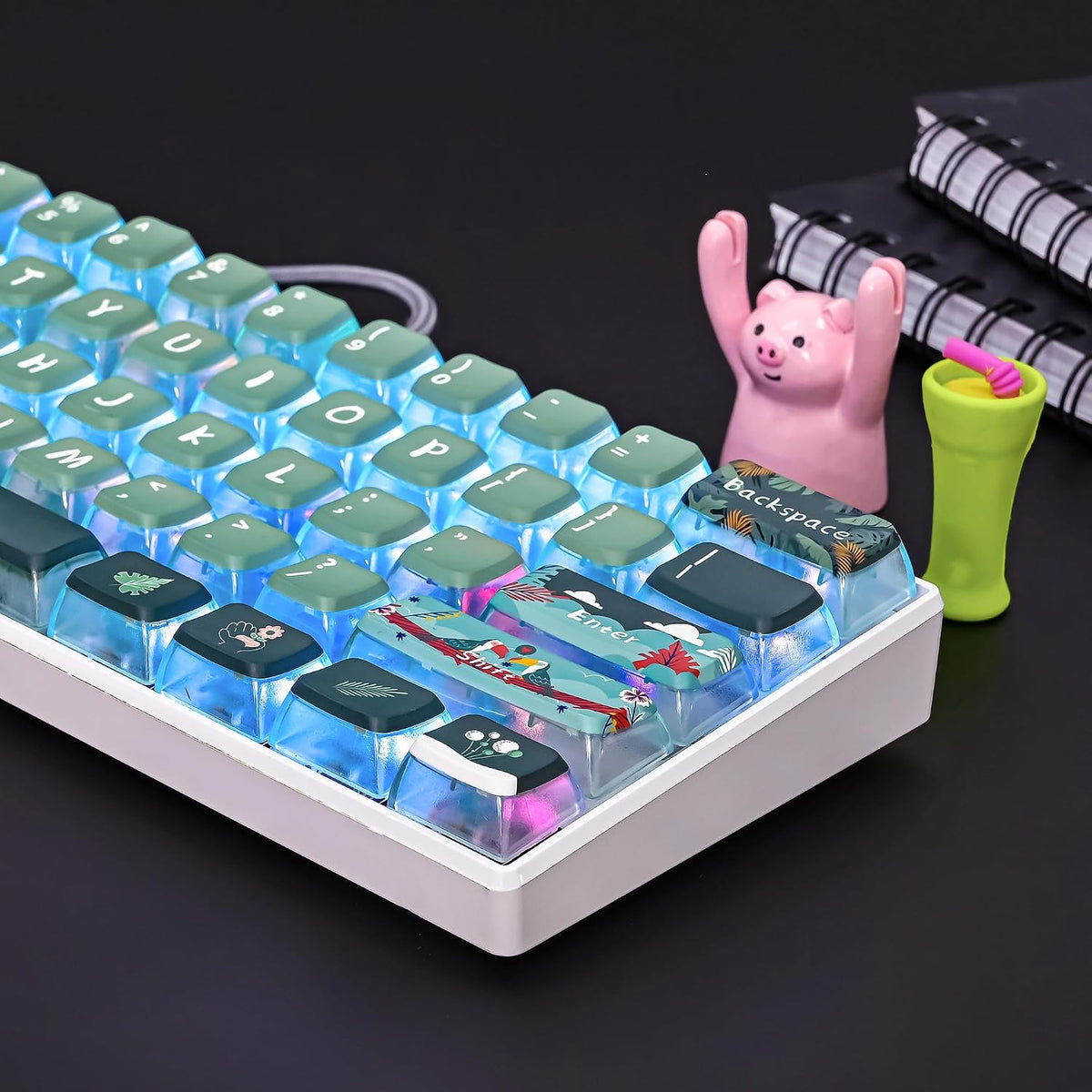 Green Pudding Keycaps - PBT Translucent 118 Key ASA Profile Keycap Set for 60 Percent Mechanical Keyboards (Green Forest)