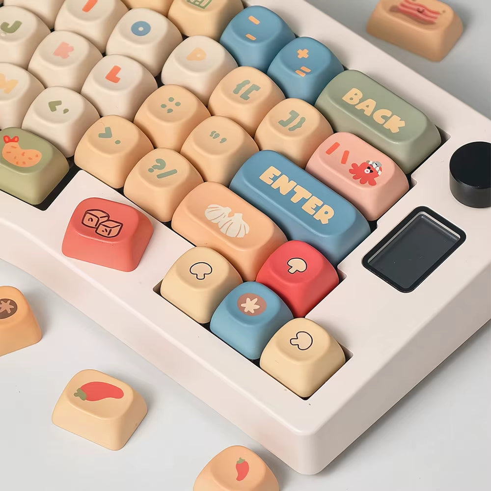 Instant Noodle Theme Keycap MOA Profile round Cartoon Cute Mechanical Keyboard Caps Five-Sided Thermal Sublimation PBT Keycaps