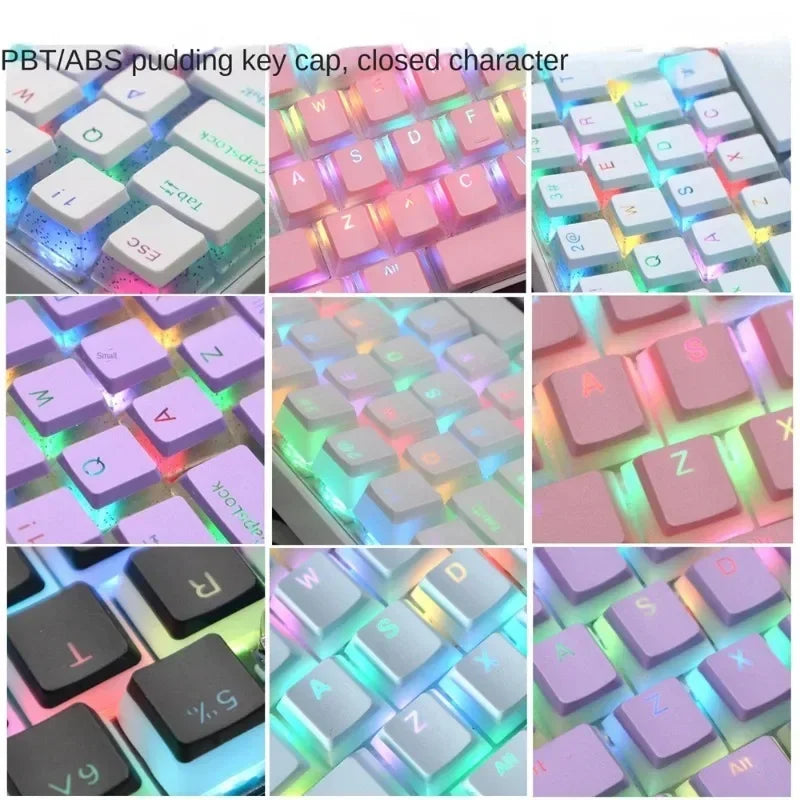 104 Key ABS/PBT Pudding Double Color Transparent Closed Character Color Small Set Mechanical Keyboard Cap Key