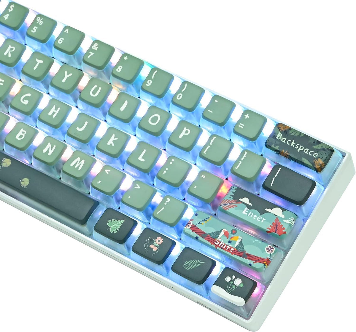 Green Pudding Keycaps - PBT Translucent 118 Key ASA Profile Keycap Set for 60 Percent Mechanical Keyboards (Green Forest)