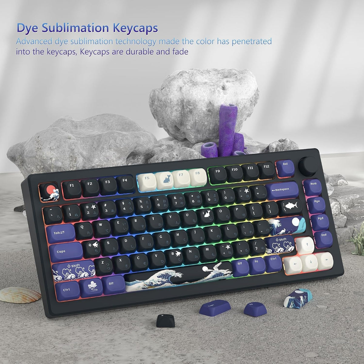 PBT Black Keyboard Keycaps, Japanese MOA Keycaps Set