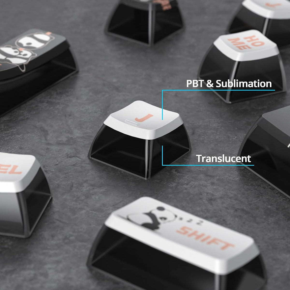 120 Keys ASA Profile PBT Pudding Keycap Panda Keycaps Dye-Sublimation Custom Keycaps for MX Switch Mechanical Gaming Keyboard(Panda)