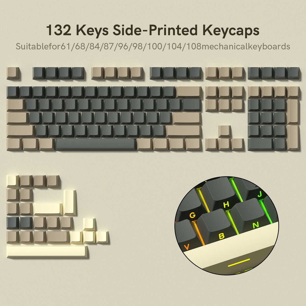 138 Keys Retro Brown Gray PBT Keycap Double Shot Cherry Profile Key Caps for Cherry MX Switches Mechanical Gamer Keyboard