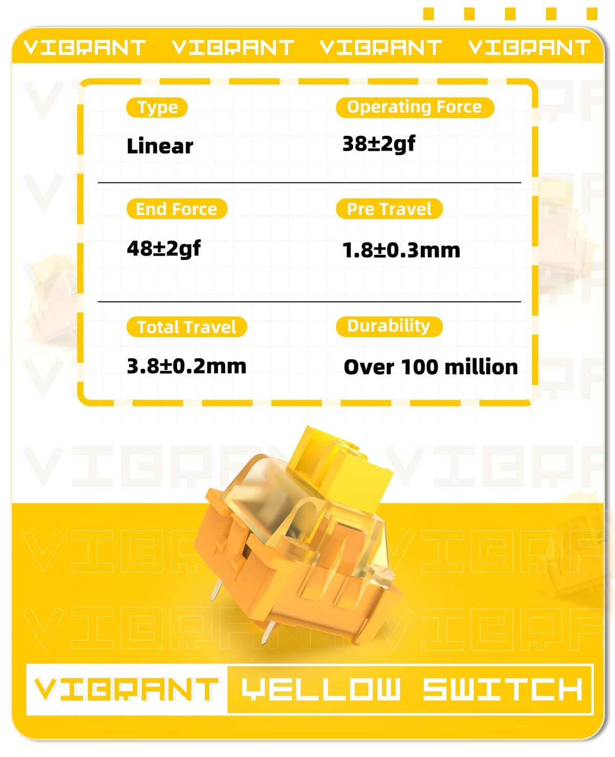 X Banana Yellow Switches for Mechanical Keyboard DIY, 38Gf Linear Keyswitch 3 Pins, Pre Lubed with POM Stem Compatible for MX Mechanical Keyboard Switches Set (100Pcs,Yellow)