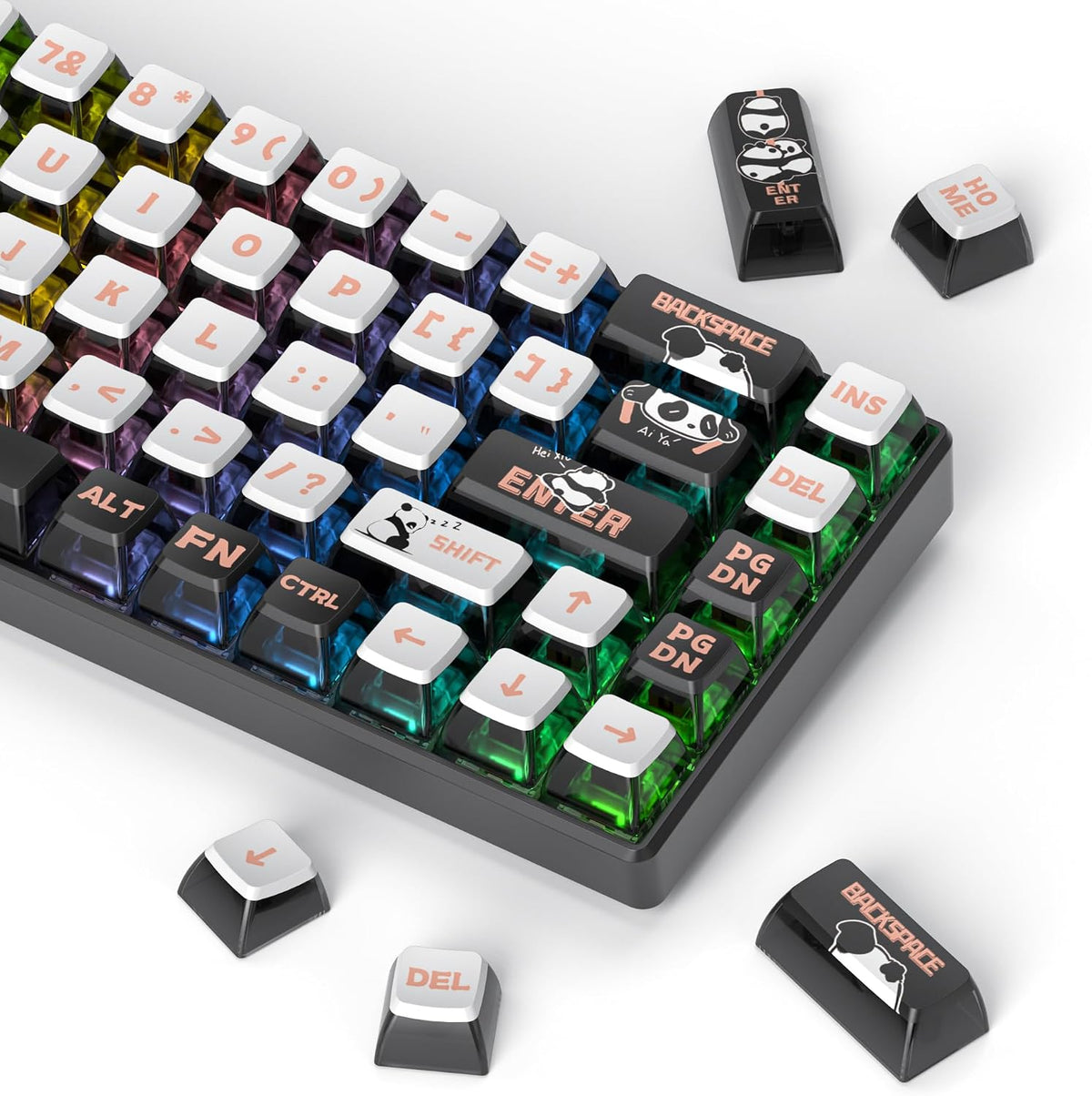 120 Keys ASA Profile PBT Pudding Keycap Panda Keycaps Dye-Sublimation Custom Keycaps for MX Switch Mechanical Gaming Keyboard(Panda)