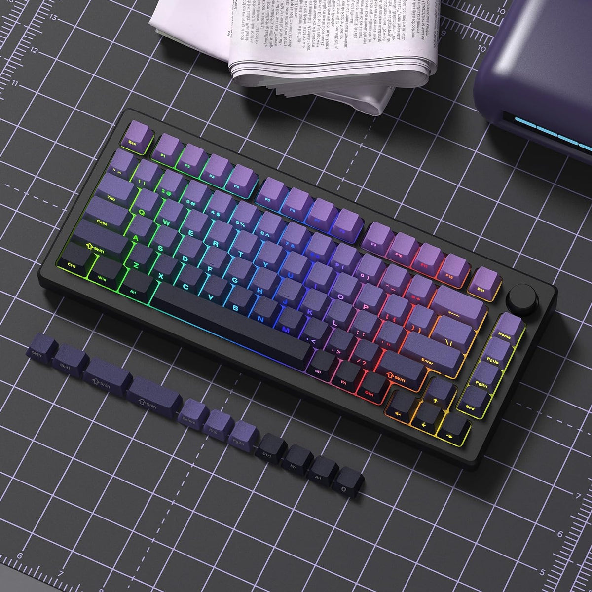 Shine through Keycaps Set,Double Shot PBT Keycaps Gradient