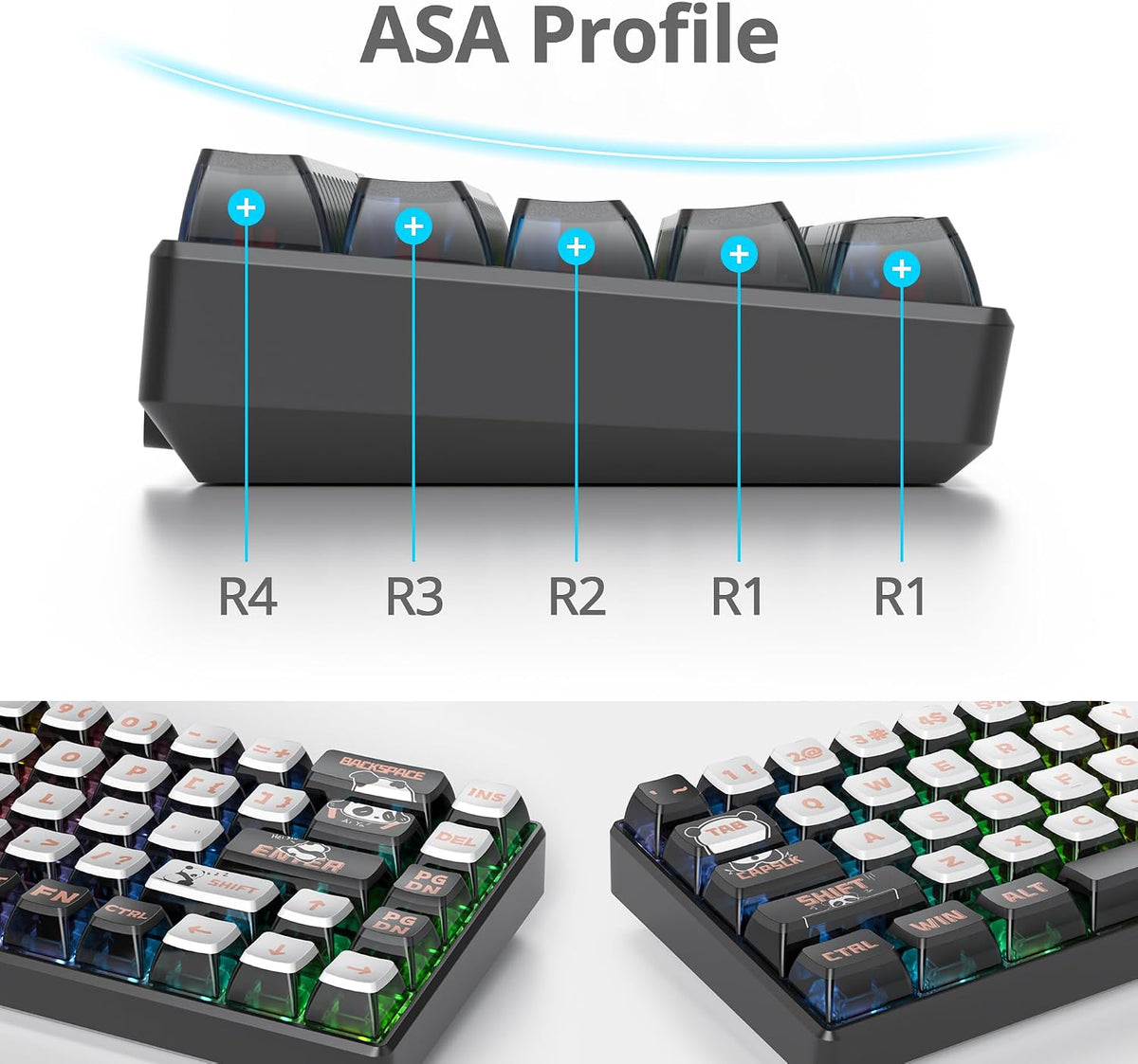 120 Keys ASA Profile PBT Pudding Keycap Panda Keycaps Dye-Sublimation Custom Keycaps for MX Switch Mechanical Gaming Keyboard(Panda)
