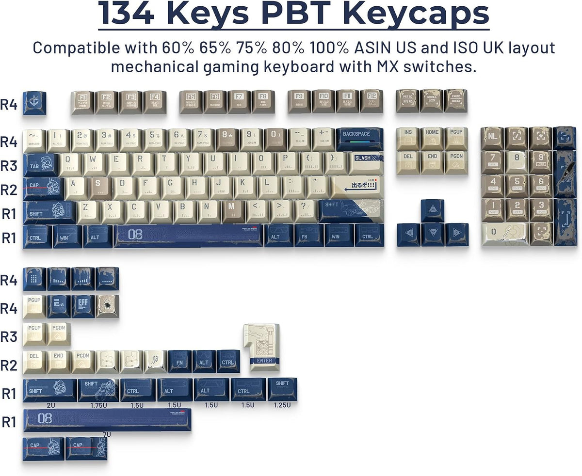 XVX Japanese Anime Keycaps- Retro PBT Keyboard Caps,Dye Sublimation Keyboard Keycaps with Cherry Profile,134 Keys Keycap Sets for Mechanical Keyboards - Only Key Caps